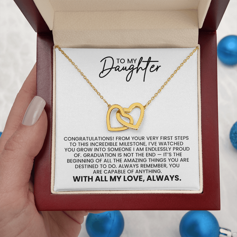 To My Daughter, Graduation, New Job, Special Accomplishment Gift - Linked Hearts Gold Pendant Necklace With Heartfelt Message Card