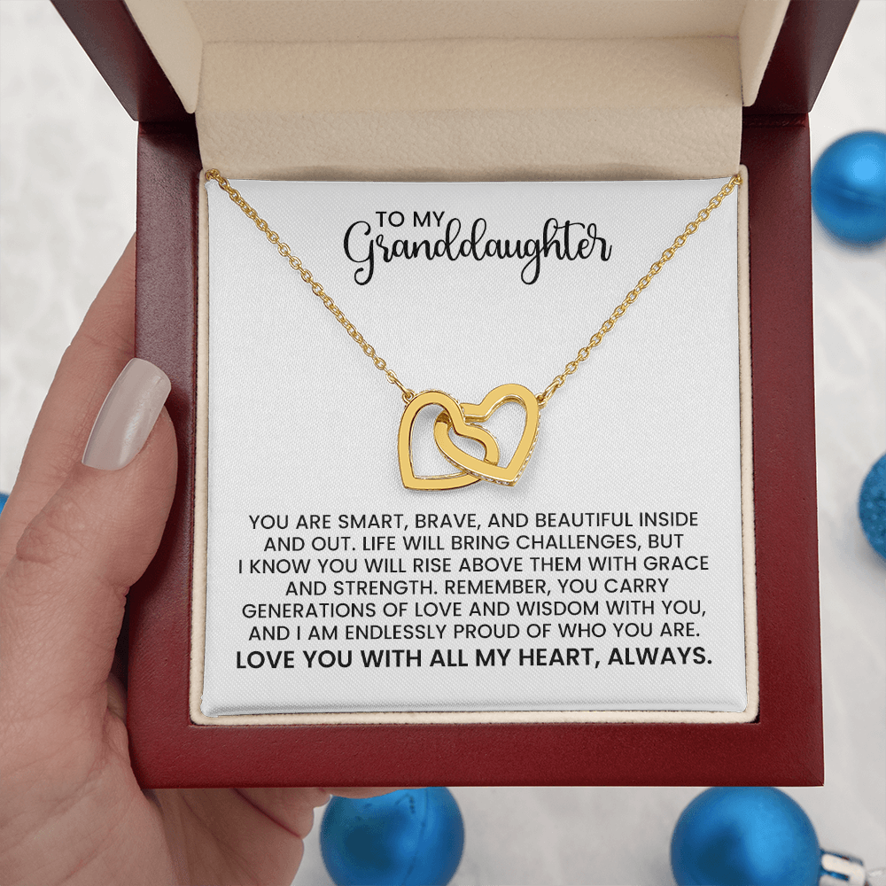 Granddaughter Christmas, Birthday, Graduation Gift - Linked Hearts Gold Pendant Necklace With Heartfelt Message Card