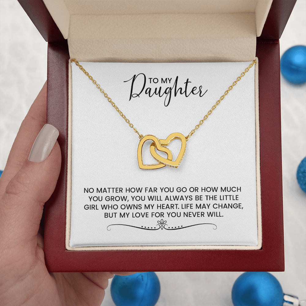To My Daughter Gift For Christmas, Birthday, Graduation - Linked Hearts Gold Pendant Necklace With Heartfelt Message Card