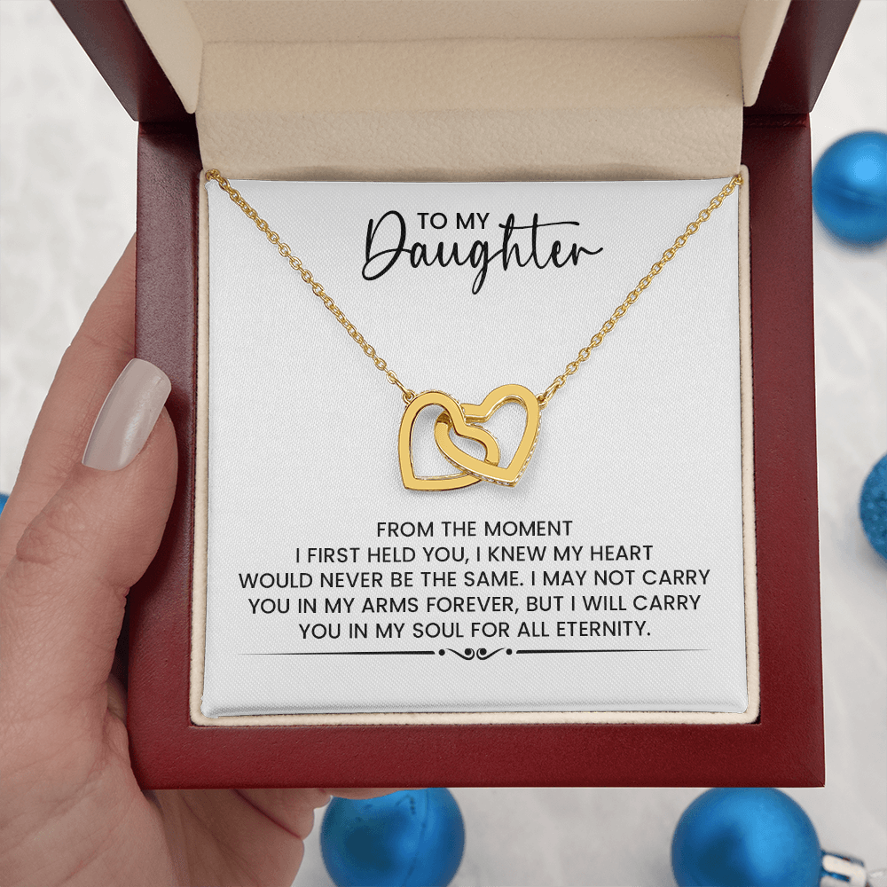 To My Daughter Gift For Christmas, Birthday, Graduation - Linked Hearts Gold Pendant Necklace With Heartfelt Message Card