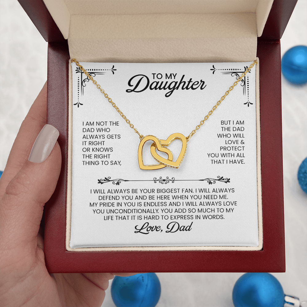 Daughter From Dad Gift For Christmas, Birthday, Graduation - Linked Hearts Pendant Necklace With Message Card