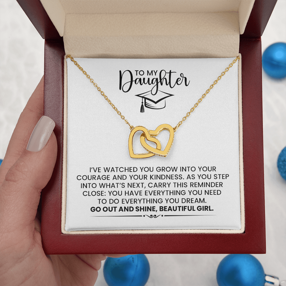 To My Daughter - Graduation Celebration Linked Hearts Gold Pendant Necklace With Heartfelt Message Card