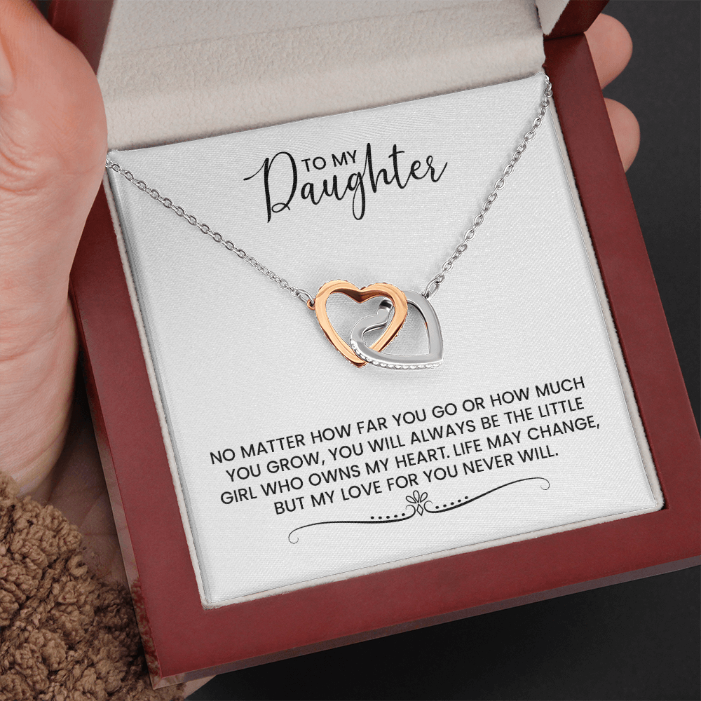To My Daughter Gift For Christmas, Birthday, Graduation - Linked Hearts Gold Pendant Necklace With Heartfelt Message Card