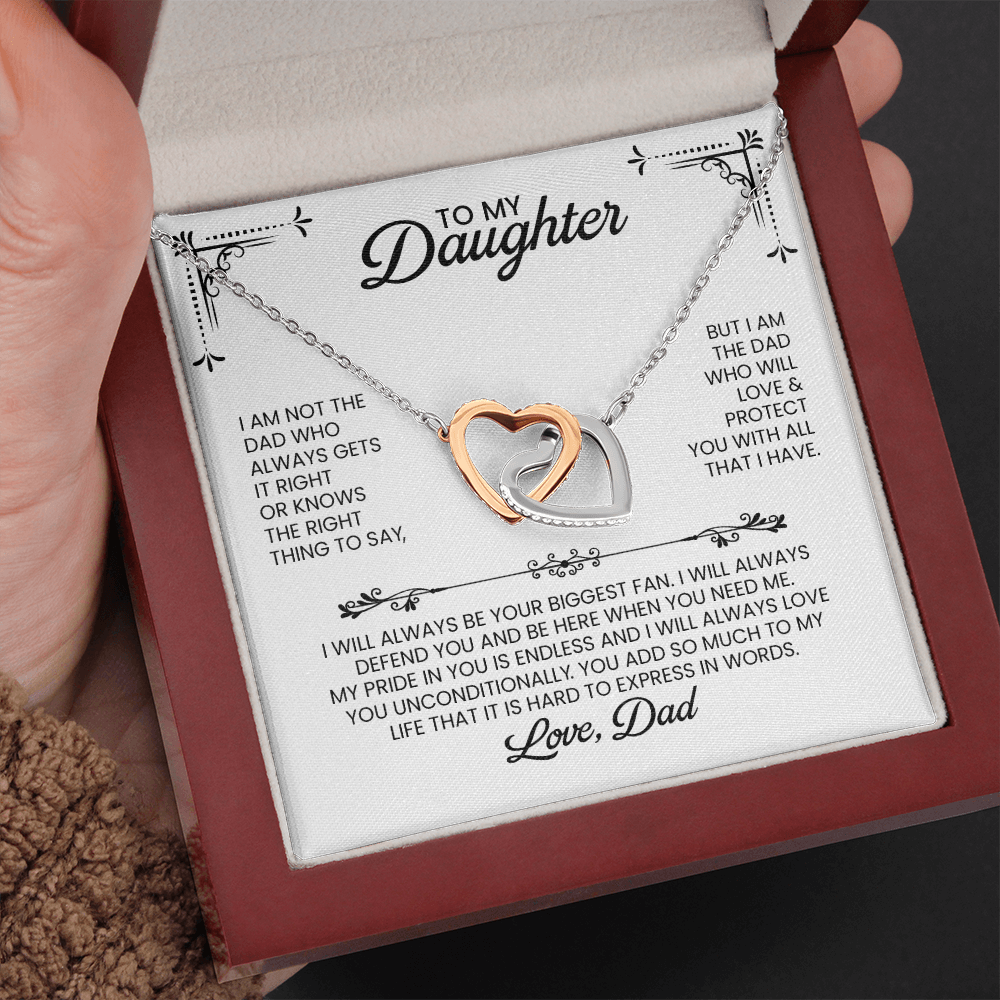 Daughter From Dad Gift For Christmas, Birthday, Graduation - Linked Hearts Pendant Necklace With Message Card