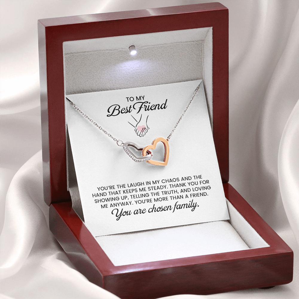 Best Friend Love And Appreciation Gift - Linked Hearts Gold Pendant Necklace With Heartfelt Message Card