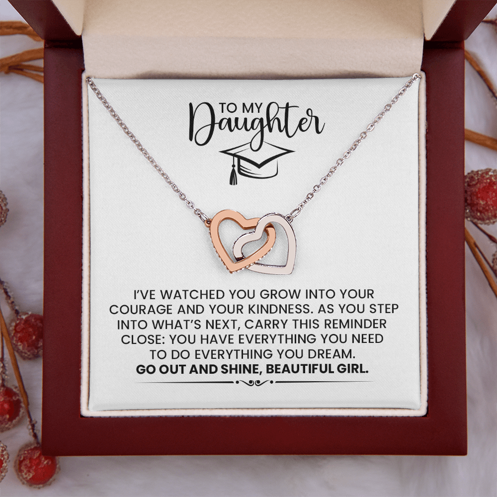 To My Daughter - Graduation Celebration Linked Hearts Gold Pendant Necklace With Heartfelt Message Card