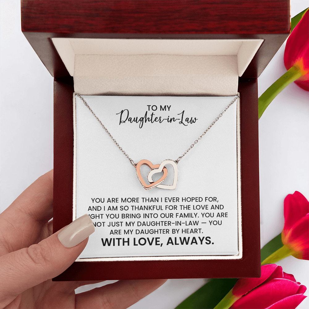 Daughter-in-Law Love And Appreciation Gift - Linked Hearts Gold Pendant Necklace With Heartfelt Message Card