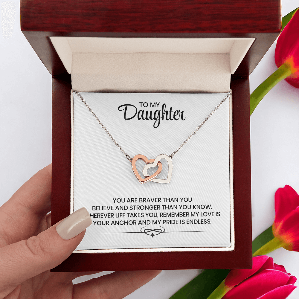 To My Daughter Love And Support Christmas, Birthday, Graduation Gift - Linked Hearts Gold Pendant Necklace With Heartfelt Message Card