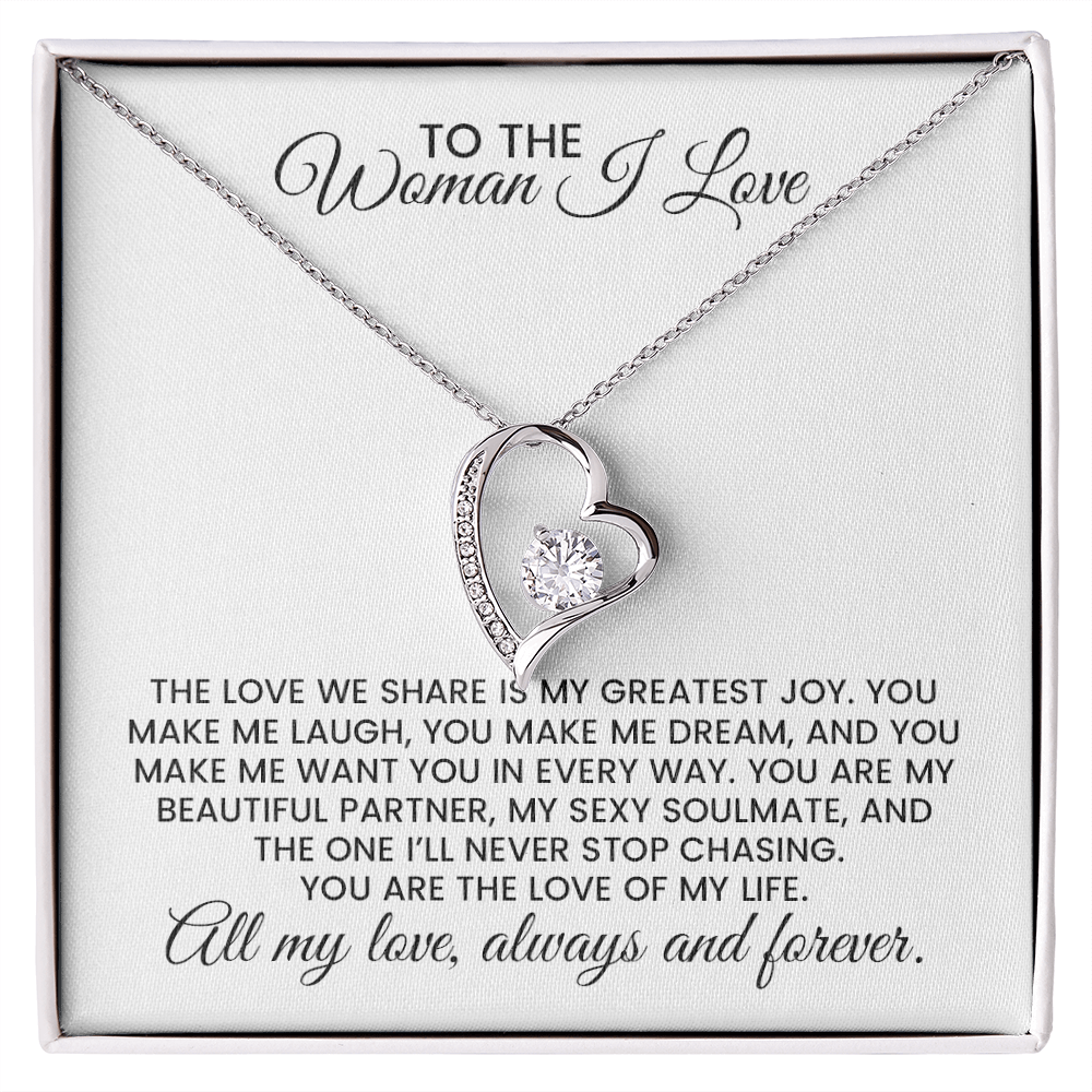 Woman I Love Christmas, Anniversary, Birthday For Wife, Girlfriend, Soulmate - Forever Love Gold Pendant Necklace With Heartfelt Message Card