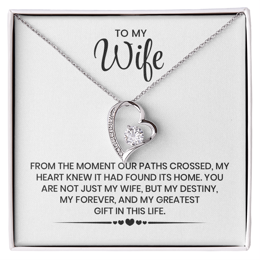 To My Wife Gift For Christmas, Anniversary, Birthday - Forever Love Gold Pendant Necklace With Heartfelt Message Card