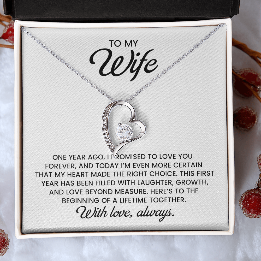 To My Wife, 1st Anniversary Gift Forever Love Gold Pendant Necklace With Heartfelt Message Card