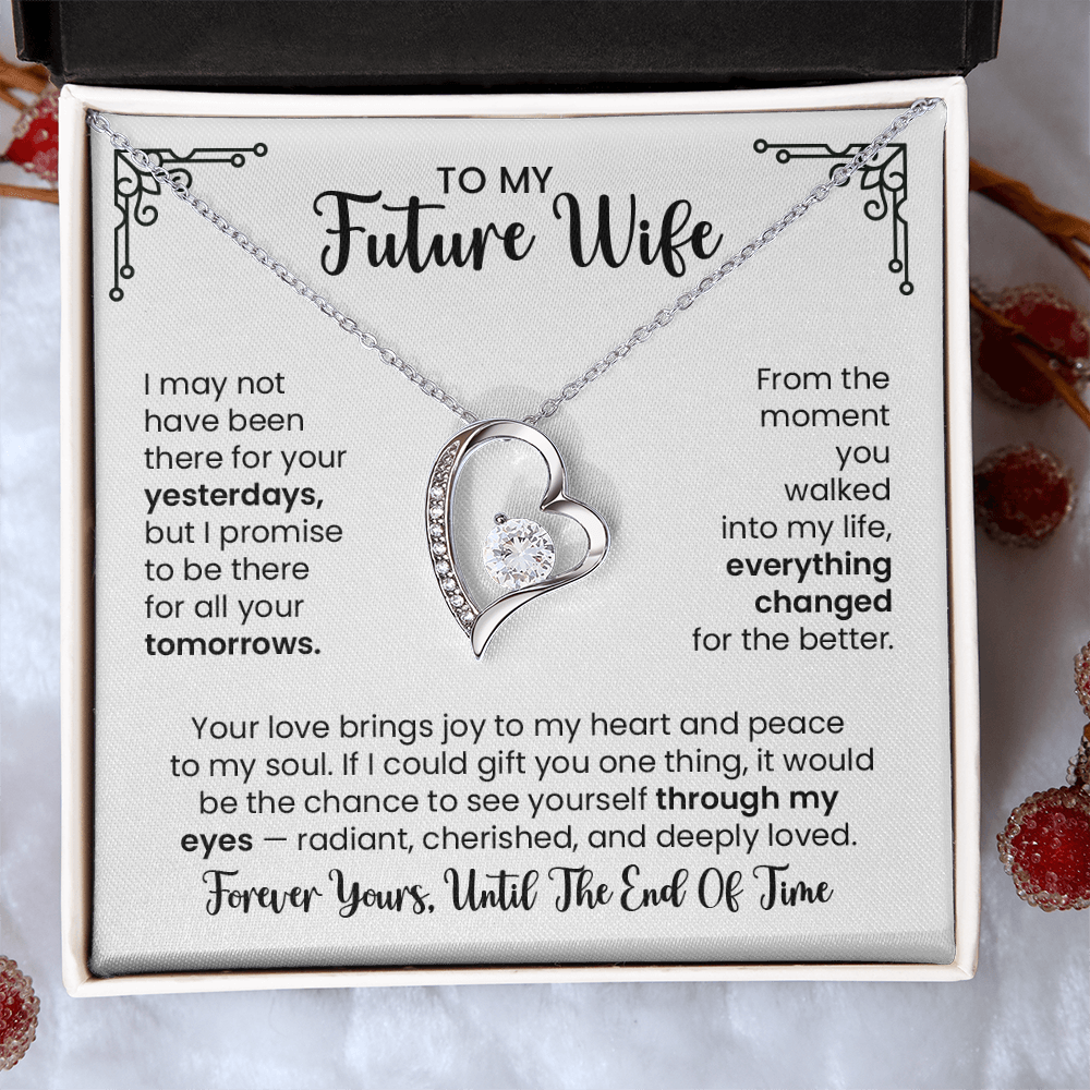 Future Wife Gift For Christmas, Anniversary, Birthday - Forever Love Gold Heart Necklace With Heartfelt Message Card