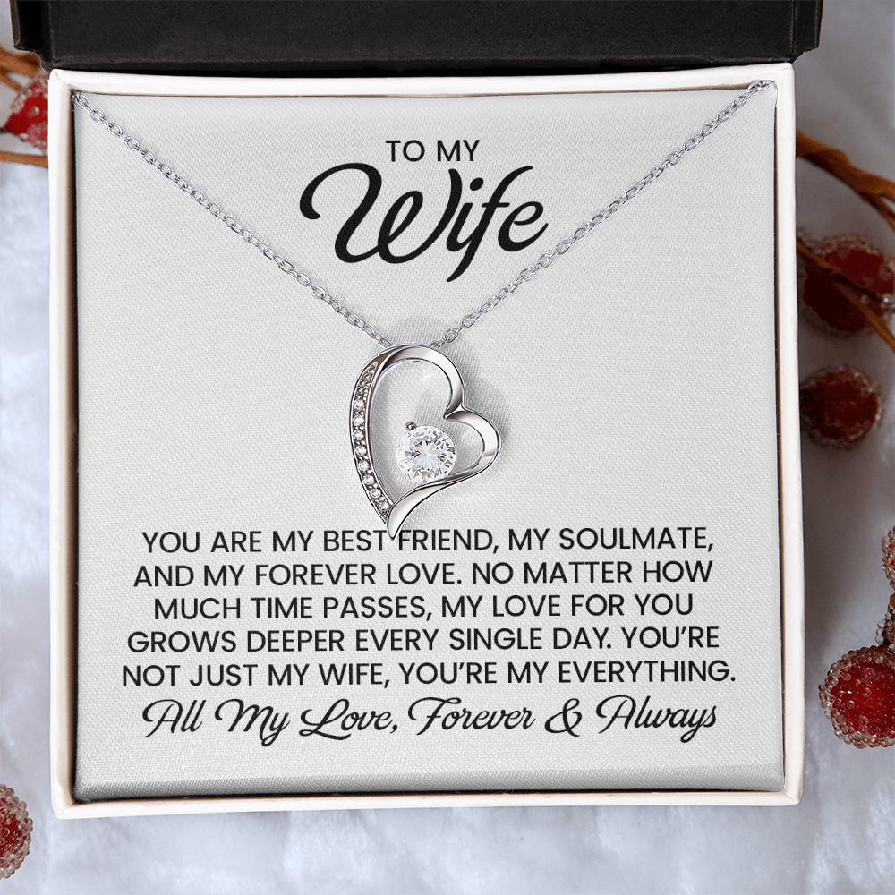 Wife Gift For Christmas, Anniversary, Birthday - Forever Love Pendant Necklace With Heartfelt Message Card
