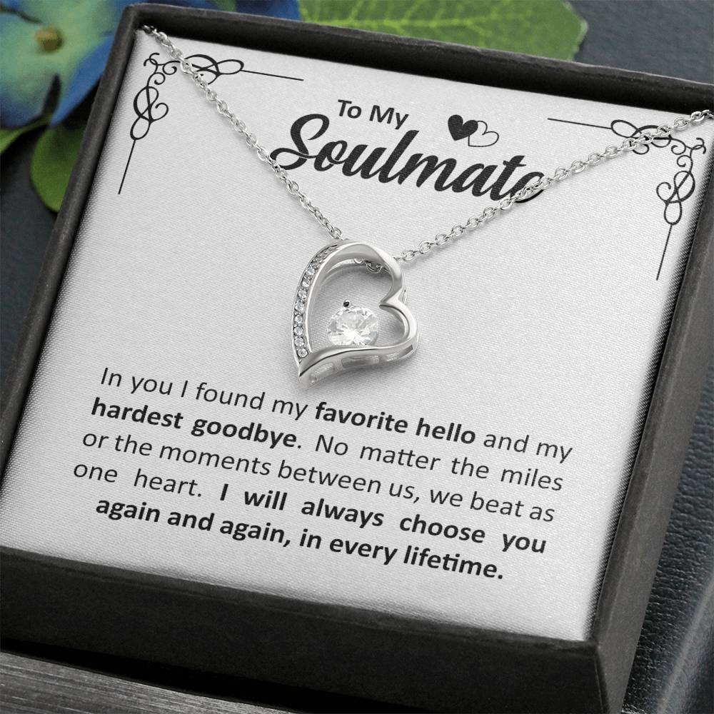 To My Soulmate - Anniversary, Christmas, Birthday Gold Heart Forever Love Necklace With Heartfelt Message Card