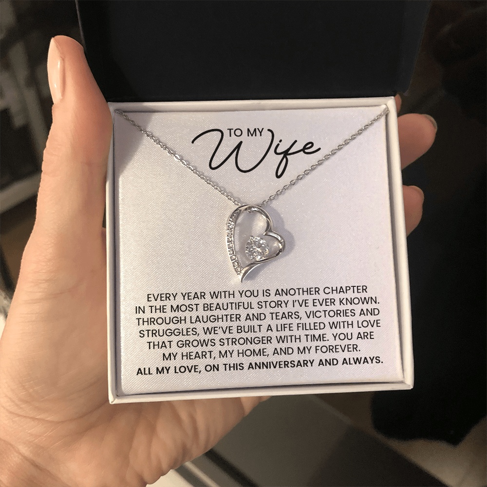 To My Wife, Anniversary Gift - Forever Love Gold Pendant Necklace With Heartfelt Message Card