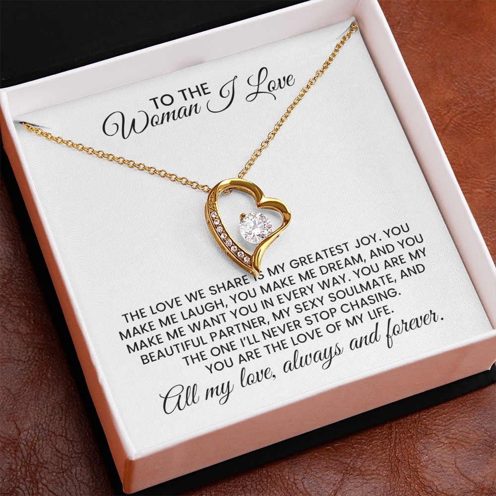 Woman I Love Christmas, Anniversary, Birthday For Wife, Girlfriend, Soulmate - Forever Love Gold Pendant Necklace With Heartfelt Message Card
