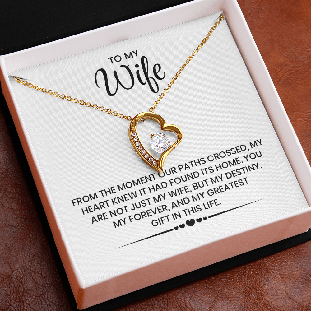 To My Wife Gift For Christmas, Anniversary, Birthday - Forever Love Gold Pendant Necklace With Heartfelt Message Card