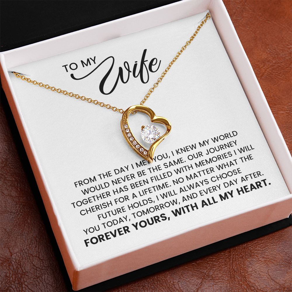 To My Wife - Christmas, Anniversary, Birthday Gift, Forever Love Gold Pendant Necklace With Heartfelt Message Card