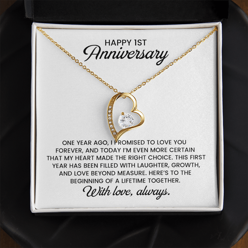 1st Anniversary Wife Gift - Forever Love Gold Pendant Necklace With Heartfelt Message Card