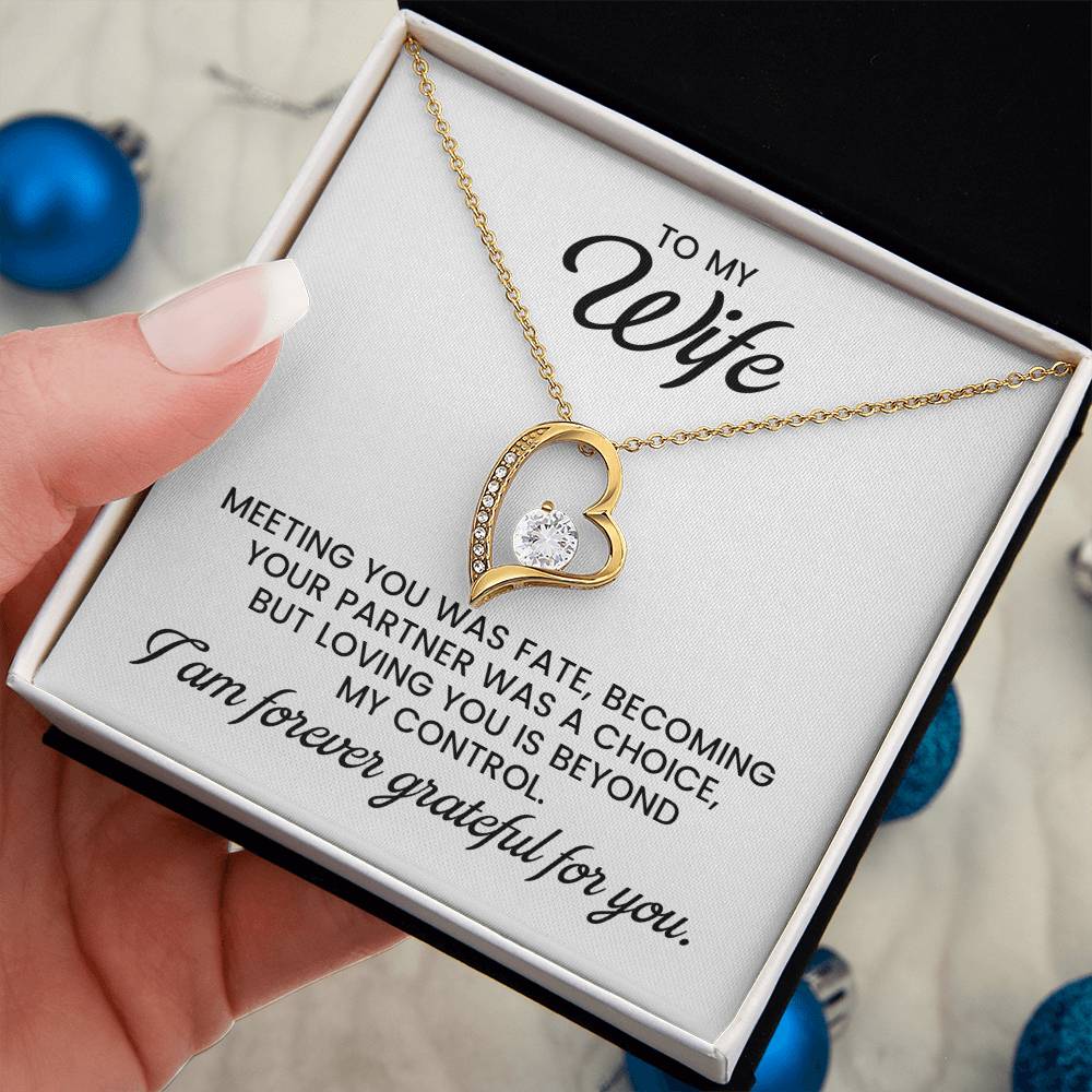 Wife Christmas, Anniversary, Birthday, Special Occasion Gift - Forever Love Gold Pendant Necklace With Heartfelt Message Card