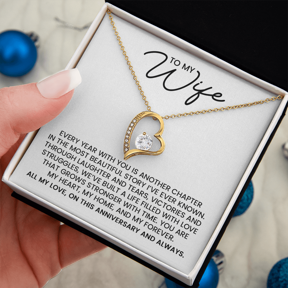 To My Wife, Anniversary Gift - Forever Love Gold Pendant Necklace With Heartfelt Message Card