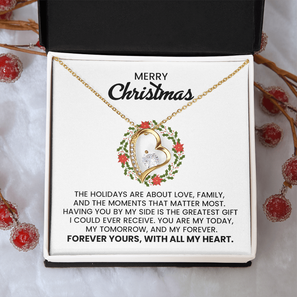 Merry Christmas Wife, Girlfriend, Soulmate Forever Love Gold Pendant Necklace With Heartfelt Message Card