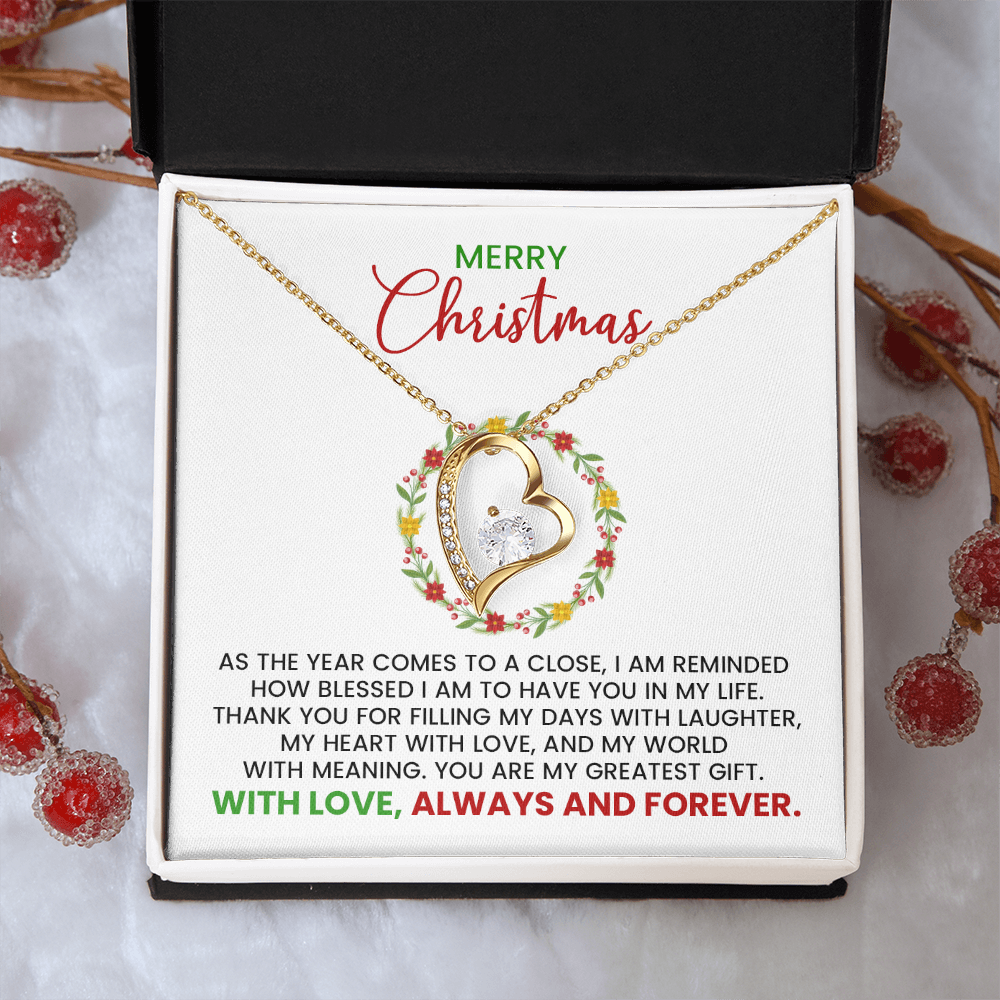 Christmas Gift For Wife, Girlfriend, Soulmate - Forever Love Gold Pendant Necklace With Heartfelt Message Card