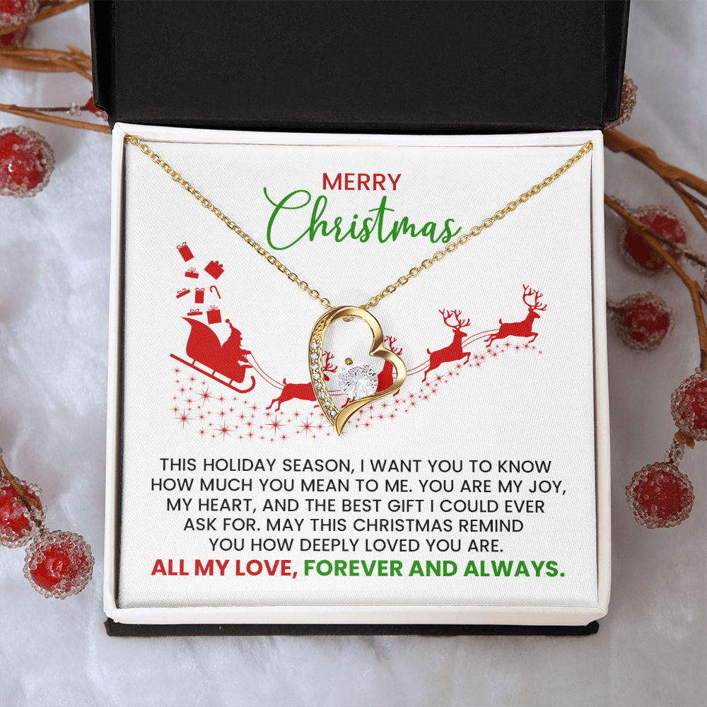 Christmas Gift For Wife, Girlfriend, Soulmate - Forever Love Gold Pendant Necklace With Heartfelt Message Card