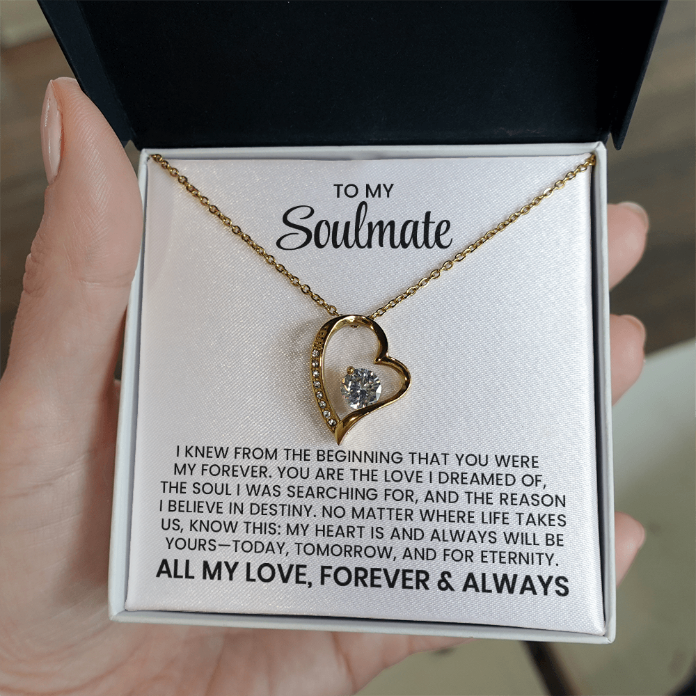 Wife, Girlfriend, Soulmate Gift For Christmas, Anniversary, Birthday Gift - Forever Love Gold Pendant Necklace With Heartfelt Message Card