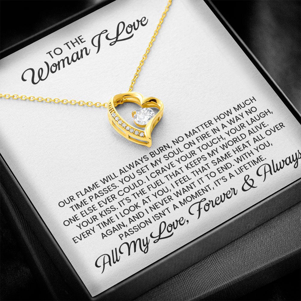 Woman I Love For Wife, Girlfriend, Soulmate - Christmas, Anniversary, Birthday Love Knot Gold Pendant Necklace With Heartfelt Message Card