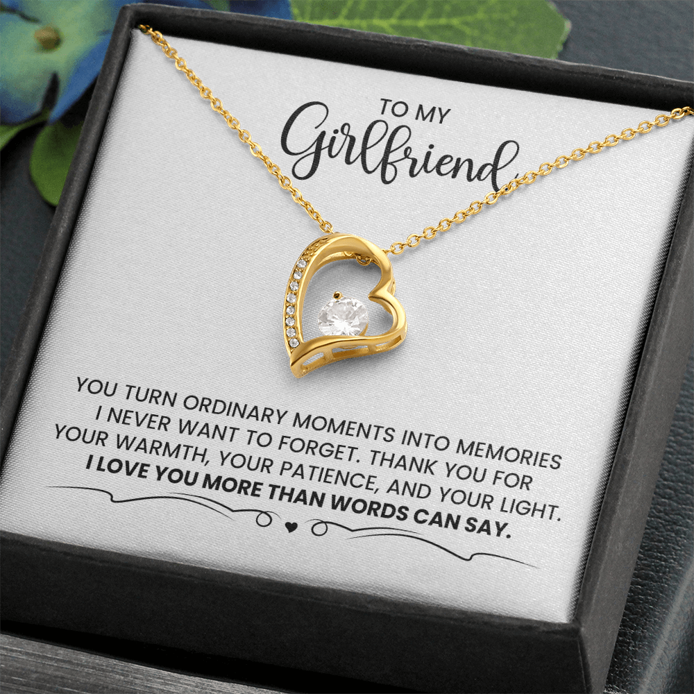 To My Girlfriend - Christmas, Birthday, Anniversary Love Knot Gold Gift Necklace With Heartfelt Message Card