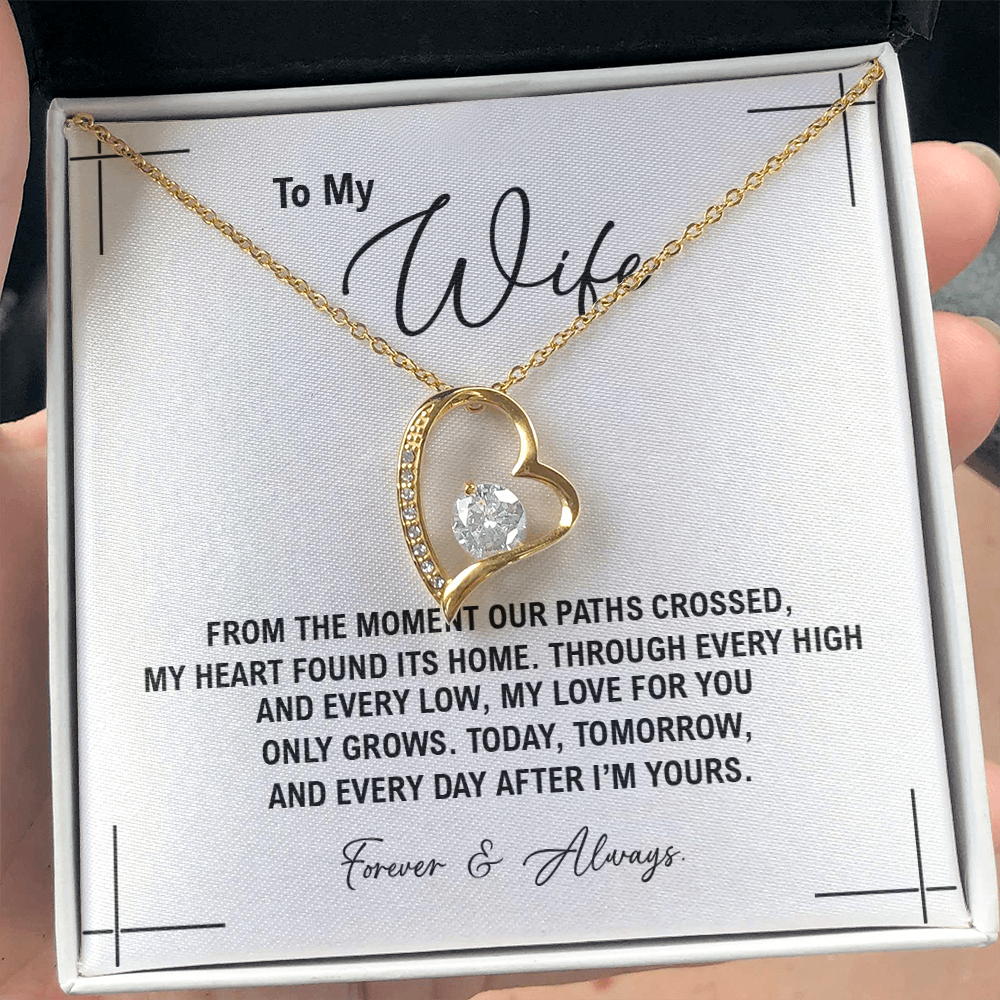 To My Wife - Birthday, Anniversary, Christmas Forever Love Gold Heart Necklace With Heartfelt Message Card