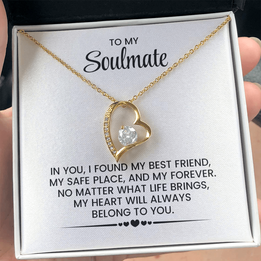 To My Soulmate, Christmas, Anniversary, Birthday Gift - Forever Love Gold Pendant Necklace With Heartfelt Message Card
