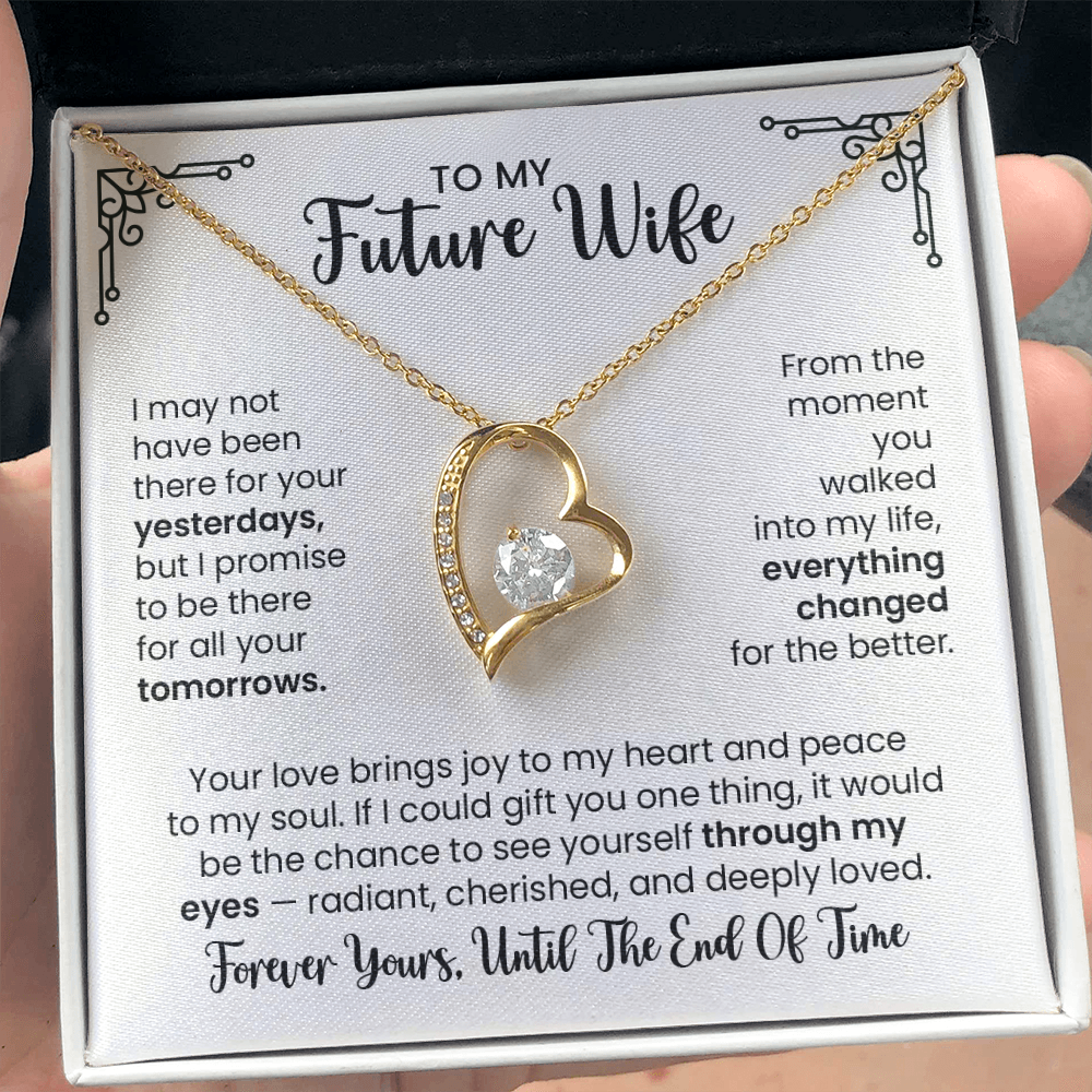 Future Wife Gift For Christmas, Anniversary, Birthday - Forever Love Gold Heart Necklace With Heartfelt Message Card