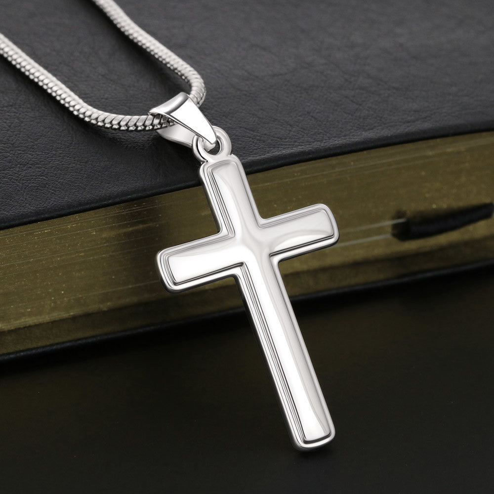 Dad Gift For Christmas, Birthday, Or Special Occasion - Artisan Cross Gold Pendant Necklace With Heartfelt Message Card