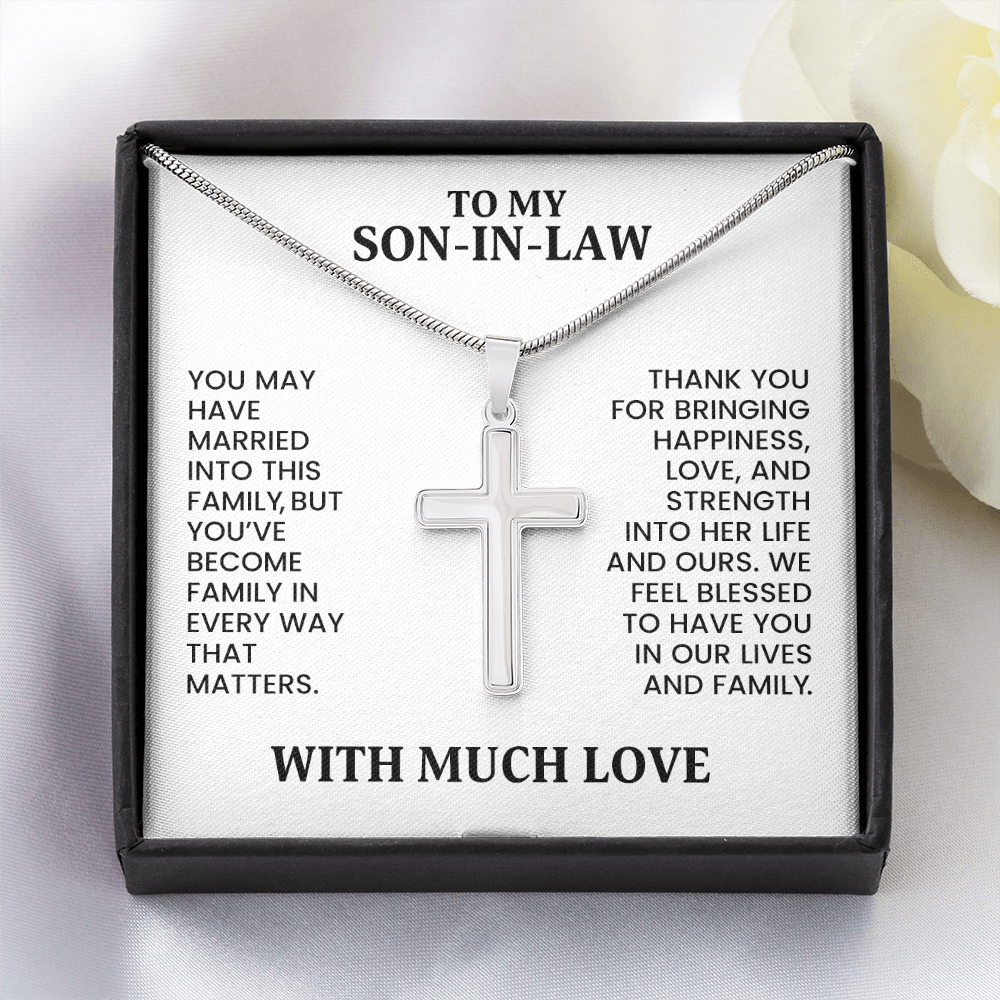 Son-in-Law Gift For Christmas, Birthday, Anniversary - Artisan Cross Necklace With Message Card