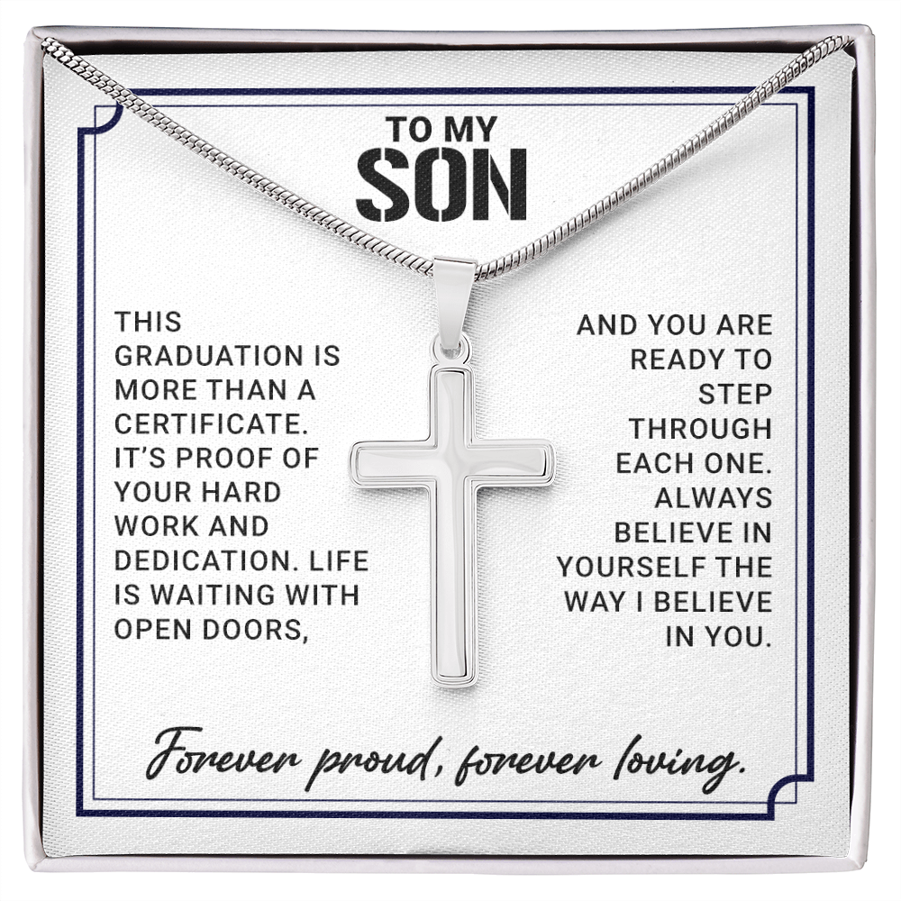 To My Son - High School Or College Graduation Gift From Mom Or Dad, Men's Cross Necklace With Heartfelt Message Card
