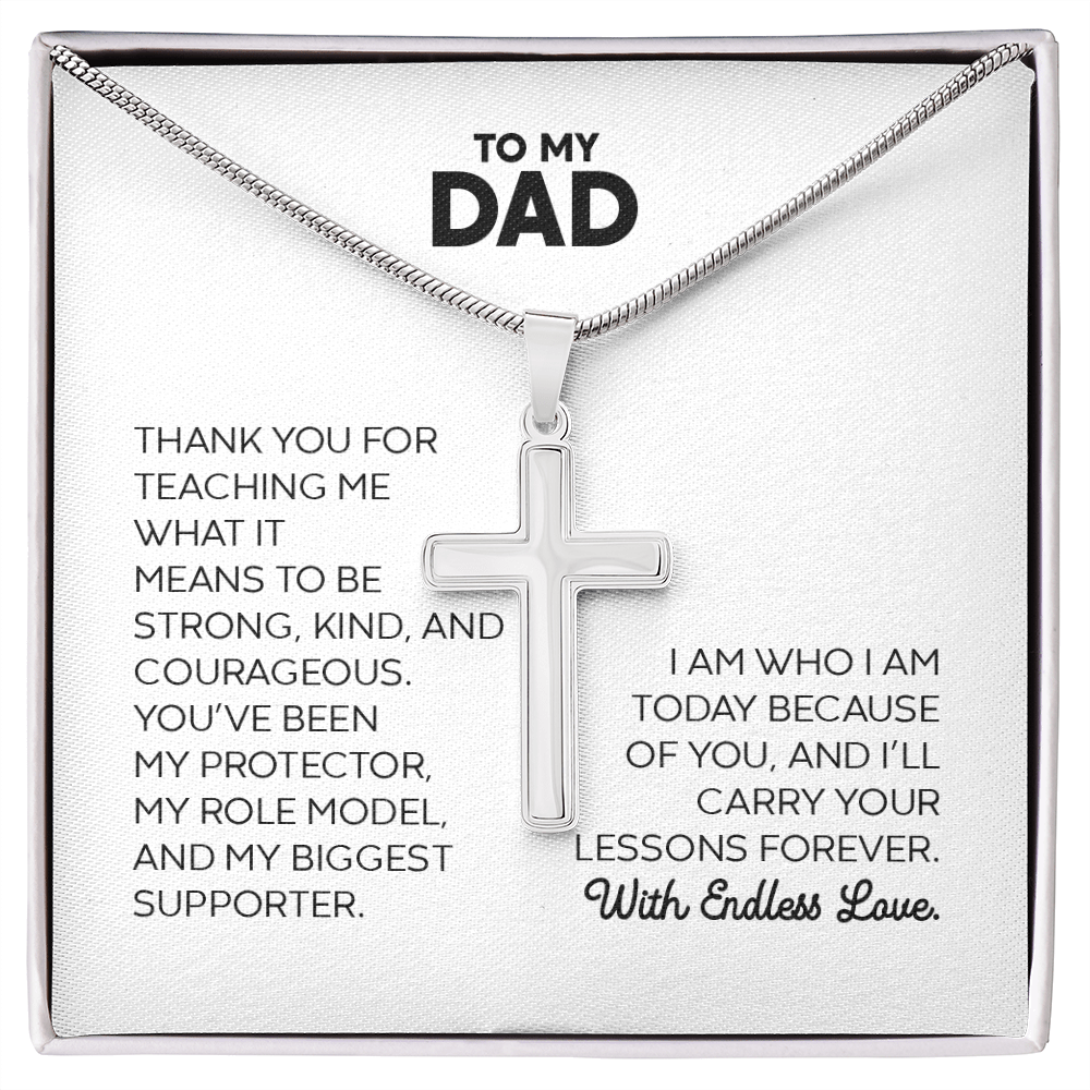 Dad Gift For Christmas, Birthday, Or Special Occasion - Artisan Cross Gold Pendant Necklace With Heartfelt Message Card