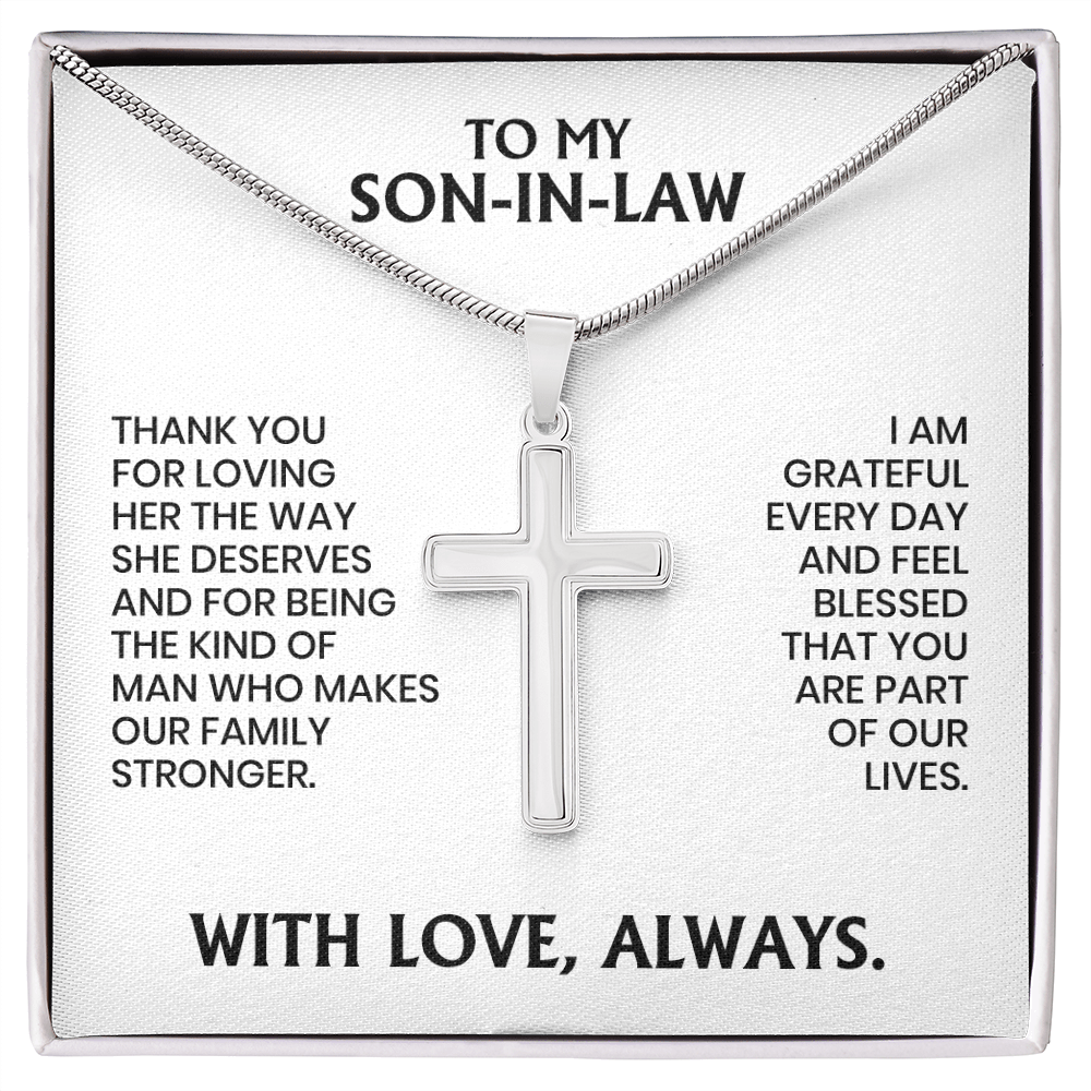 Son-In-Law Gift For Christmas, Birthday, anniversary - Artisan Cross Necklace With Message Card