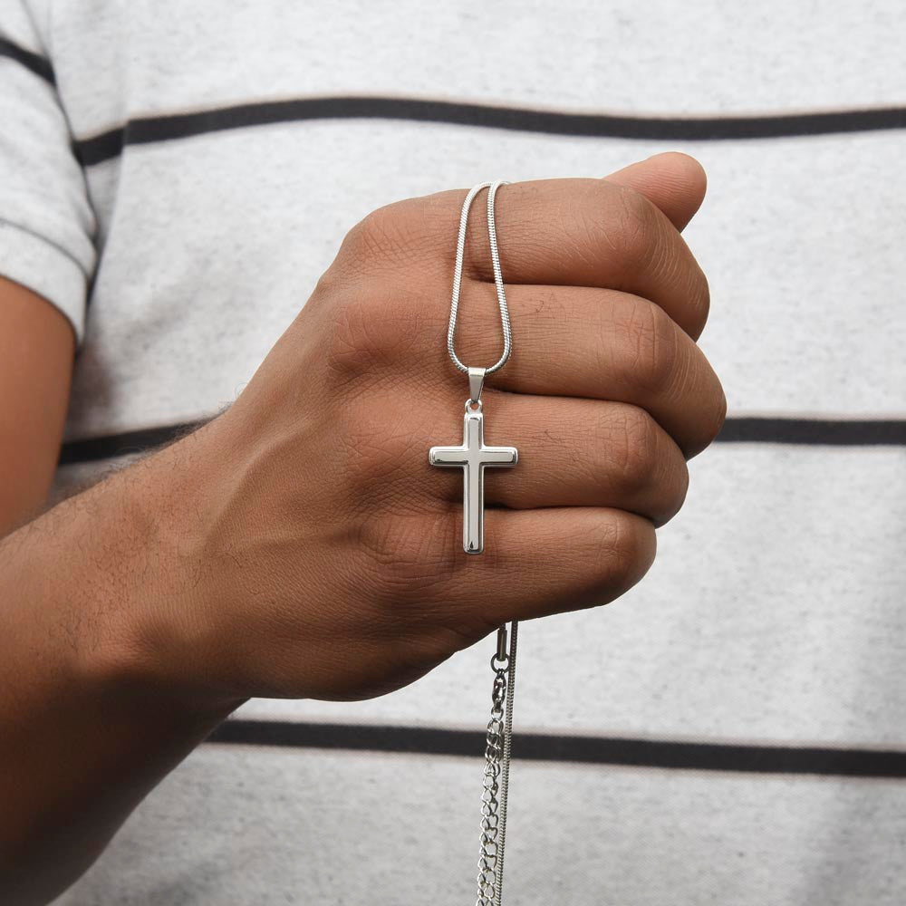 To My Son - Graduation Gold Cross Necklace With Heartfelt Message Card