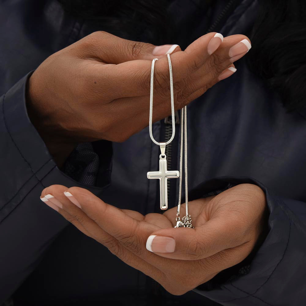 To My Son Gift For Christmas, Birthday, Graduation - Artisan Cross Necklace In Gold Or Stainless Steel With Heartfelt Message Card