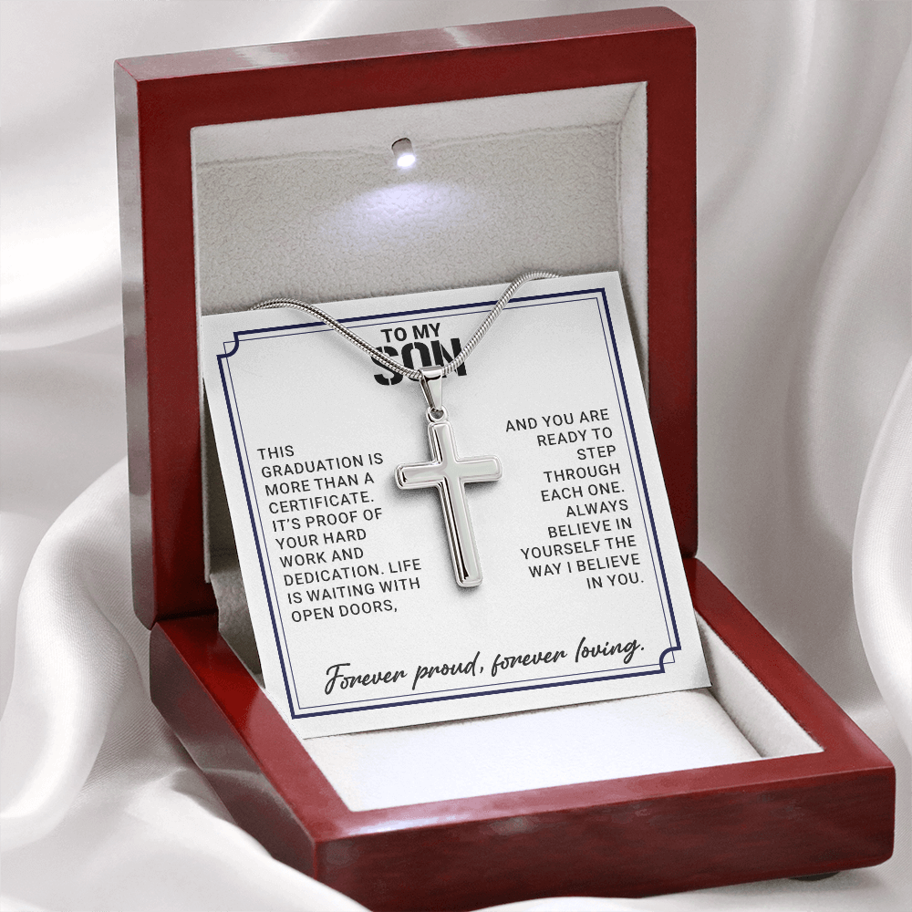 To My Son - High School Or College Graduation Gift From Mom Or Dad, Men's Cross Necklace With Heartfelt Message Card