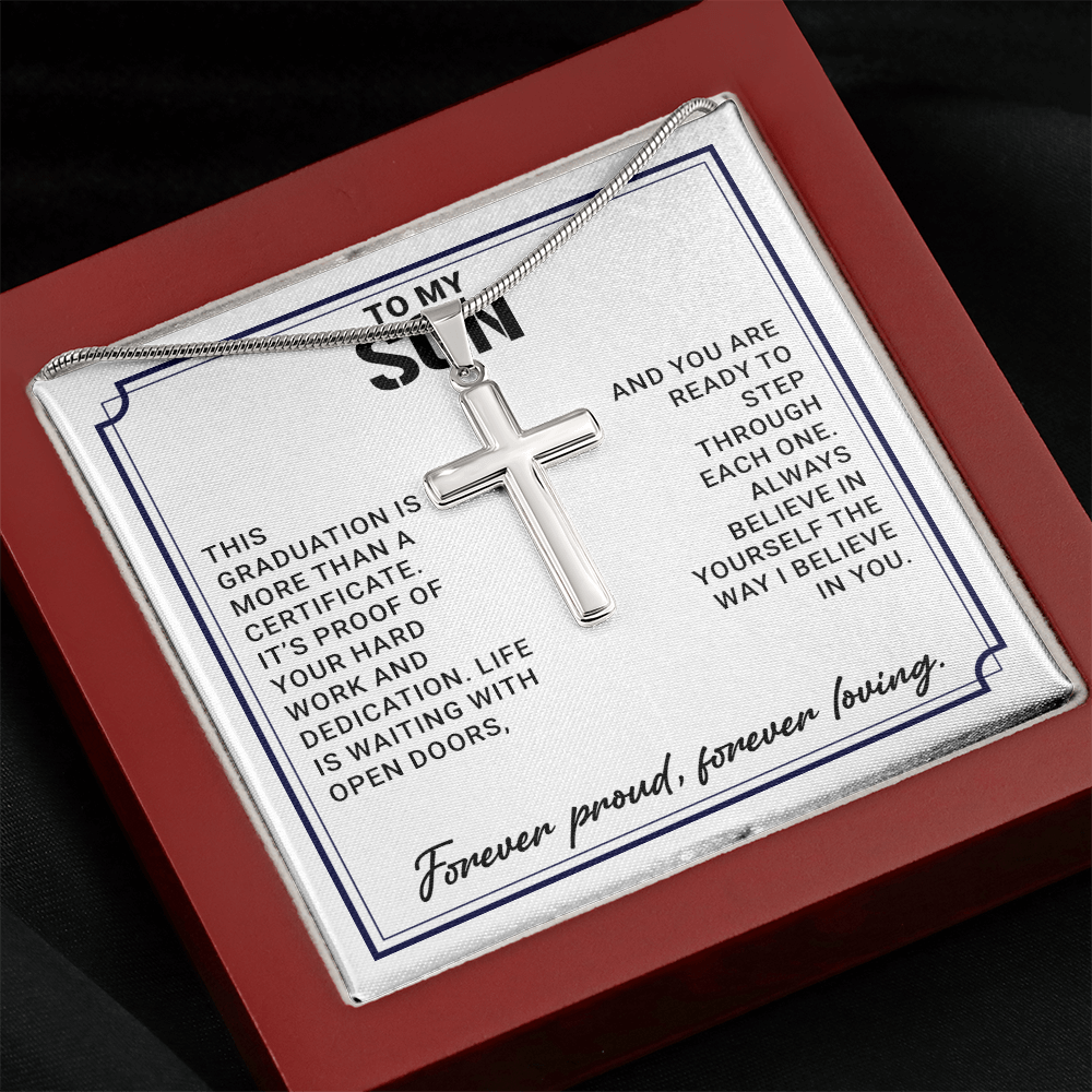To My Son - High School Or College Graduation Gift From Mom Or Dad, Men's Cross Necklace With Heartfelt Message Card