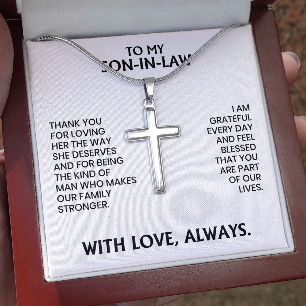 Son-In-Law Gift For Christmas, Birthday, anniversary - Artisan Cross Necklace With Message Card
