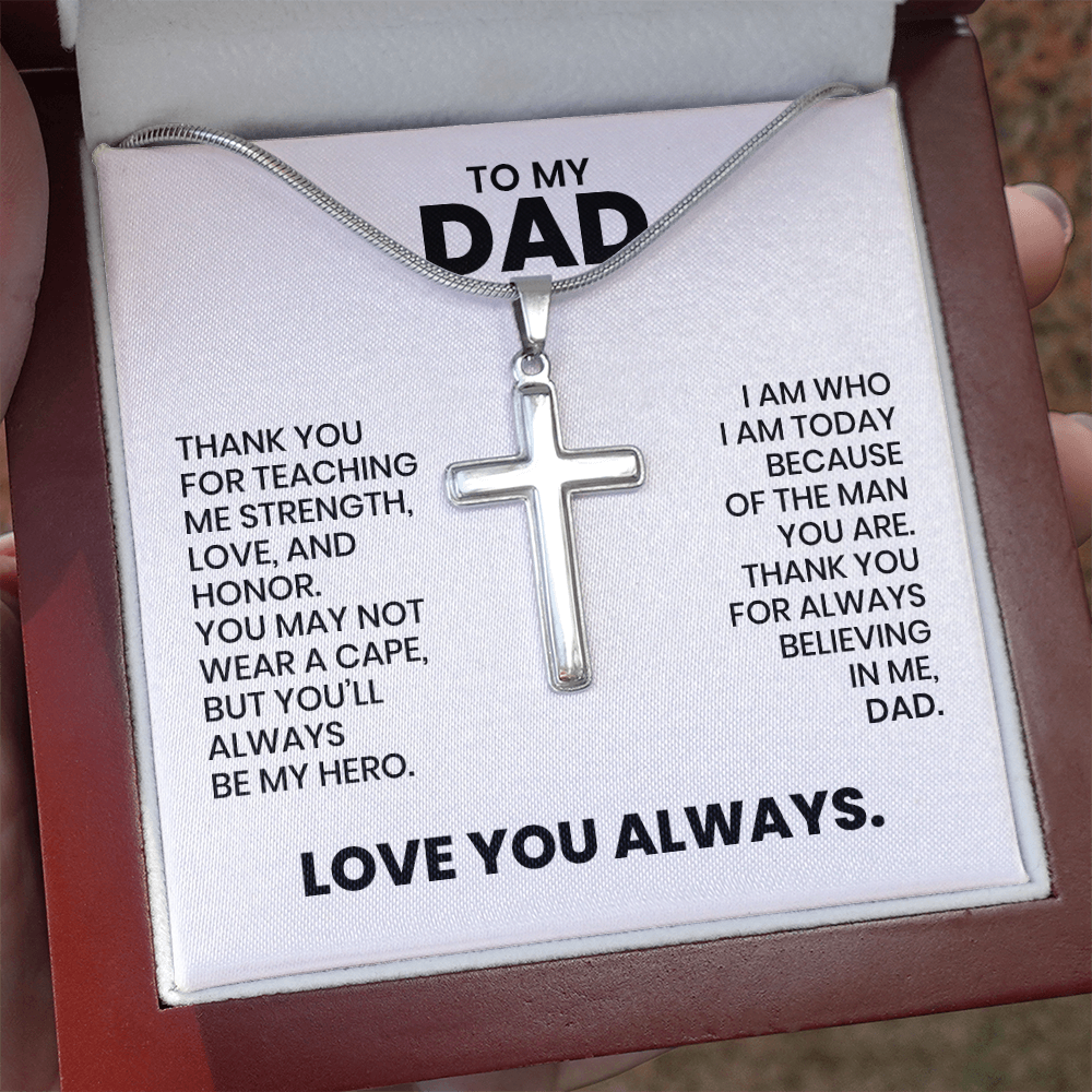 Dad Gift For Christmas, Birthday, Father's Day - Artisan Cross Gold Or Stainless Steel Necklace With Heartfelt Message Card