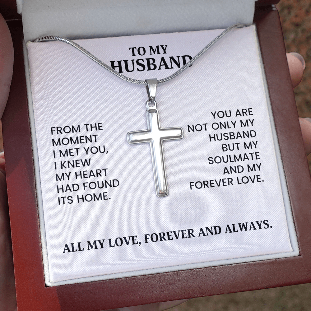 Husband Gift For Christmas, Anniversary, Birthday - Artisan Cross Gold Pendant Necklace With Heartfelt Message Card