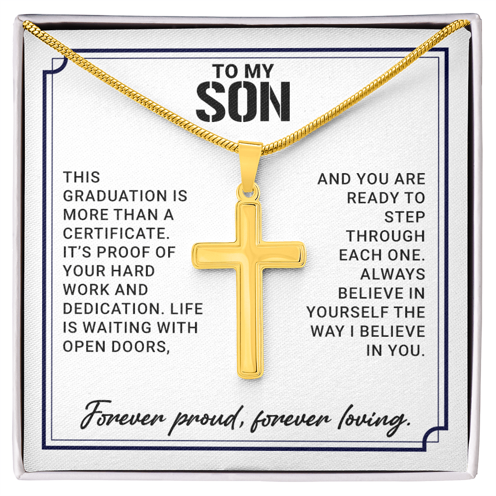 To My Son - High School Or College Graduation Gift From Mom Or Dad, Men's Cross Necklace With Heartfelt Message Card