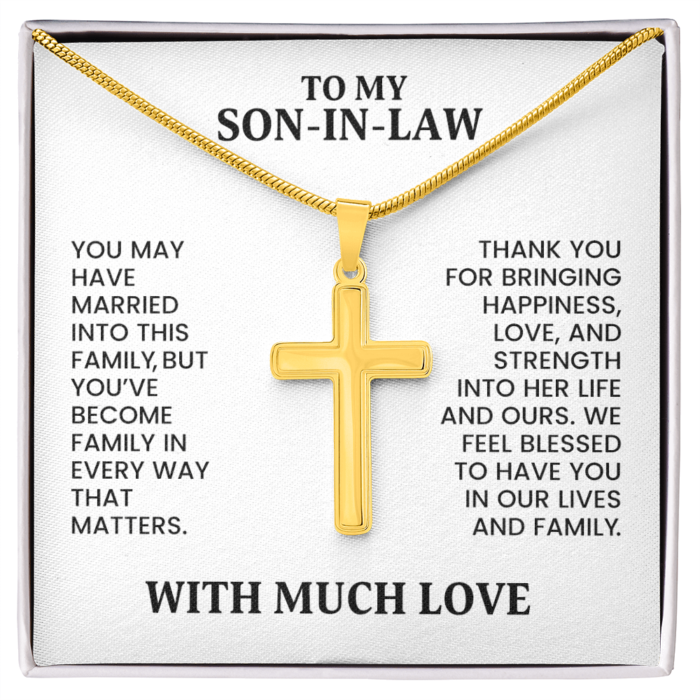 Son-in-Law Gift For Christmas, Birthday, Anniversary - Artisan Cross Necklace With Message Card