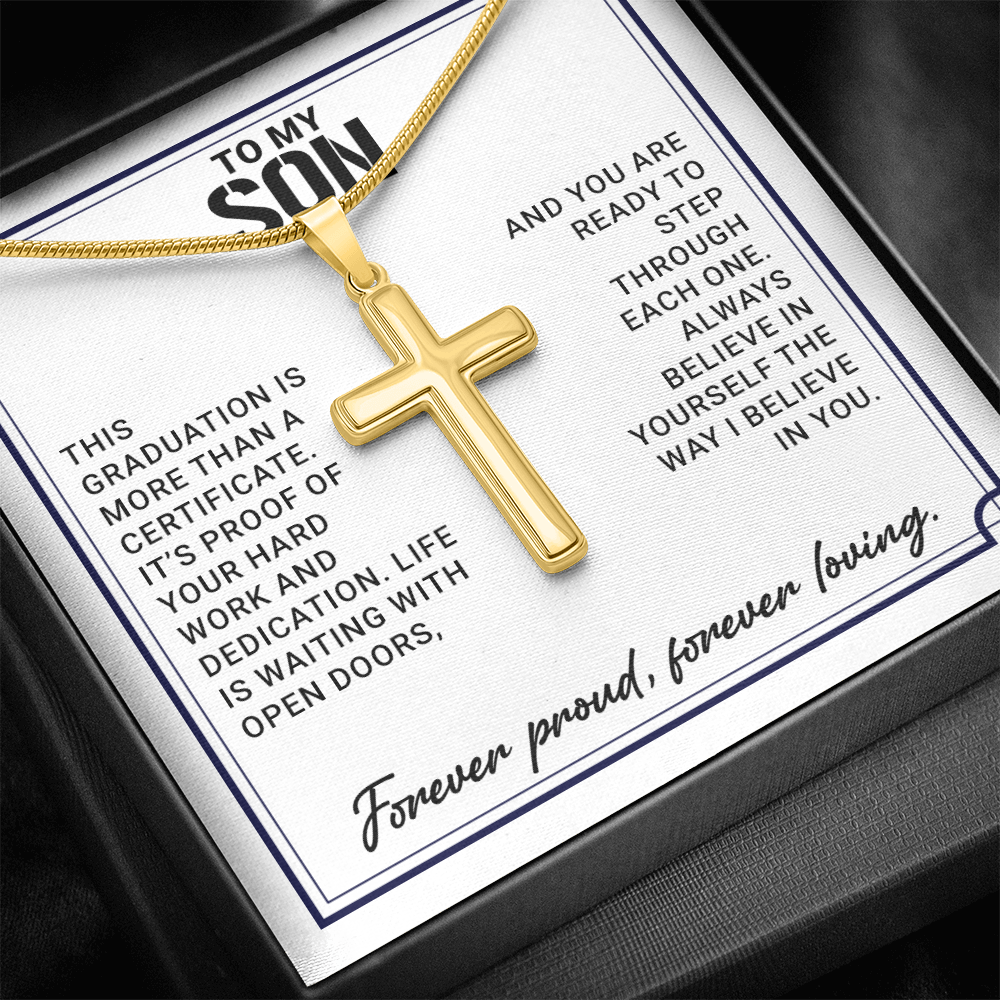 To My Son - High School Or College Graduation Gift From Mom Or Dad, Men's Cross Necklace With Heartfelt Message Card