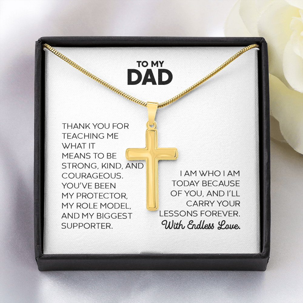 Dad Gift For Christmas, Birthday, Or Special Occasion - Artisan Cross Gold Pendant Necklace With Heartfelt Message Card